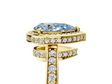 Yellow gold Fancy Blue Pear  Halo Pave Band Solitaire Ring with Prong Setting_71