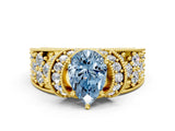 Yellow gold Fancy Blue Pear  Halo Pave Diamond Engagement Ring with Milgrain Detailing_49