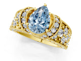 Yellow gold Fancy Blue Pear  Halo Pave Diamond Engagement Ring with Milgrain Detailing_50