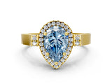 Yellow gold Fancy Blue Pear  Halo Pave Split Shank Prong Setting Ring_26