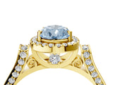 Yellow gold Fancy Blue Pear  Halo Pave Split Shank Prong Setting Ring_30