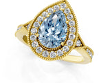 Yellow gold Fancy Blue Pear  Halo Round Diamond Milgrain Pave Engagement Ring_4