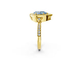 Yellow gold Fancy Blue Pear  Halo Round Diamond Milgrain Pave Engagement Ring_5