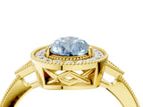 Yellow gold Fancy Blue Pear  Halo Round Diamond Milgrain Pave Engagement Ring_7