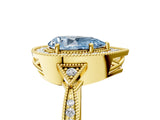 Yellow gold Fancy Blue Pear  Halo Round Diamond Milgrain Pave Engagement Ring_8