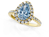 Yellow gold Fancy Blue Pear  Halo Round Diamond Pavé Band Four-Prong Ring_4