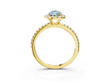 Yellow gold Fancy Blue Pear  Halo Round Diamond Pavé Band Four-Prong Ring_6