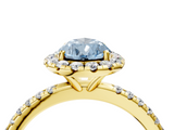 Yellow gold Fancy Blue Pear  Halo Round Diamond Pavé Band Four-Prong Ring_7