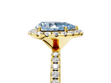 Yellow gold Fancy Blue Pear  Halo Round Diamond Pavé Band Four-Prong Ring_8
