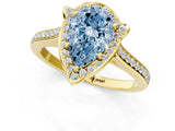 Yellow gold Fancy Blue Pear  Halo Round Diamond Pave Band with Four-Prong Setting_39