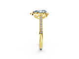 Yellow gold Fancy Blue Pear  Halo Round Diamond Pave Band with Four-Prong Setting_40