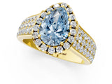 Yellow gold Fancy Blue Pear  Halo Round Diamond Pave Band with Prong Setting 2