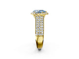 Yellow gold Fancy Blue Pear  Halo Round Diamond Pave Band with Prong Setting 3