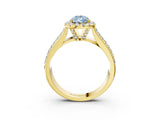 Yellow gold Fancy Blue Pear  Halo Round Diamond Pave Band with Prong Setting 4