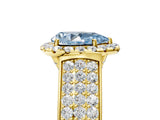 Yellow gold Fancy Blue Pear  Halo Round Diamond Pave Band with Prong Setting