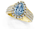 Yellow gold Fancy Blue Pear  Halo Round Diamond Pave Band with Prong Setting_13