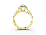 Yellow gold Fancy Blue Pear  Halo Round Diamond Pave Band with Prong Setting_15
