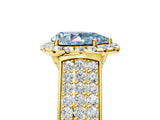 Yellow gold Fancy Blue Pear  Halo Round Diamond Pave Band with Prong Setting_17