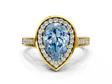 Yellow gold Fancy Blue Pear  Halo Solitaire Diamond Ring with Pave Band and Bezel Setting_49