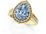 Yellow gold Fancy Blue Pear  Halo Solitaire Diamond Ring with Pave Band and Bezel Setting_50