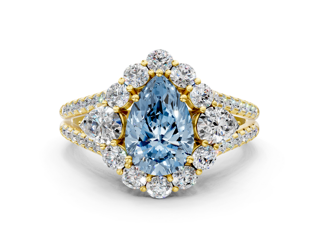 Yellow gold Fancy Blue Pear  Halo Split Shank Diamond Engagement Ring with Prong Setting_20