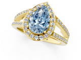 Yellow gold Fancy Blue Pear  Halo Split Shank Diamond Ring with Four-Prong Setting_33