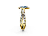 Yellow gold Fancy Blue Pear  Halo Split Shank Diamond Ring with Pavé Setting 2