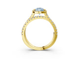 Yellow gold Fancy Blue Pear  Halo Split Shank Diamond Ring with Pavé Setting 3