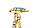 Yellow gold Fancy Blue Pear  Halo Split Shank Diamond Ring with Pavé Setting 5