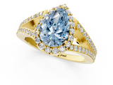 Yellow gold Fancy Blue Pear  Halo Split Shank Diamond Ring with Prong Setting_21
