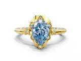 Yellow gold Fancy Blue Pear  Halo Split Shank Pave Diamond Ring with Petal Prong Setting_19