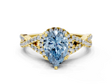 Yellow gold Fancy Blue Pear  Halo Twist Band Solitaire Prong Setting Ring_76