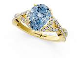 Yellow gold Fancy Blue Pear  Halo Twist Band Solitaire Prong Setting Ring_77