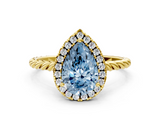 Yellow gold Fancy Blue Pear  Halo Twisted Band Four-Prong Diamond Ring_20