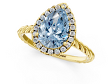Yellow gold Fancy Blue Pear  Halo Twisted Band Four-Prong Diamond Ring_21