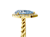 Yellow gold Fancy Blue Pear  Halo Twisted Band Four-Prong Diamond Ring_25