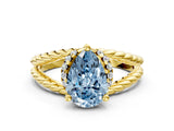 Yellow gold Fancy Blue Pear  Halo Twisted Band Four-Prong Ring_32