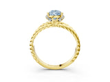 Yellow gold Fancy Blue Pear  Halo Twisted Band Four-Prong Ring_35