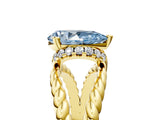 Yellow gold Fancy Blue Pear  Halo Twisted Band Four-Prong Ring_37