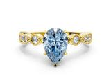 Yellow gold Fancy Blue Pear  Milgrain Bezel Diamond Engagement Ring with Solitaire Prong Setting_136