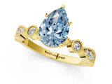 Yellow gold Fancy Blue Pear  Milgrain Bezel Diamond Engagement Ring with Solitaire Prong Setting_137