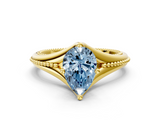 Yellow gold Fancy Blue Pear  Solitaire Beaded Band Six-Prong Setting