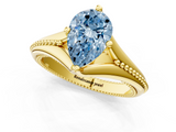 Yellow gold Fancy Blue Pear  Solitaire Beaded Band Six-Prong Setting_1