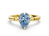 Yellow gold Fancy Blue Pear  Solitaire Beaded Band with Four-Prong Setting_47