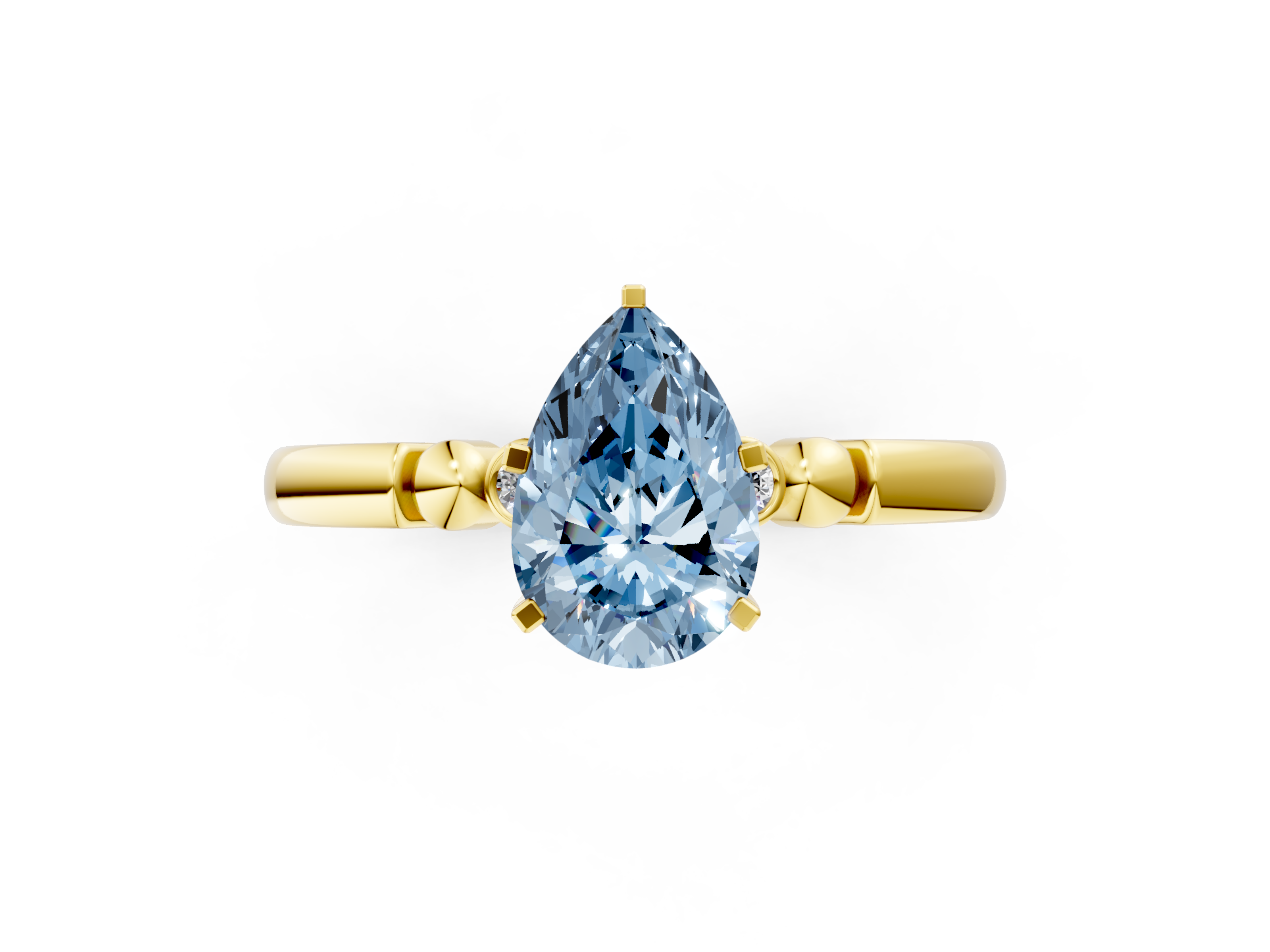 Yellow gold Fancy Blue Pear  Solitaire Beaded Band with Four-Prong Setting_7