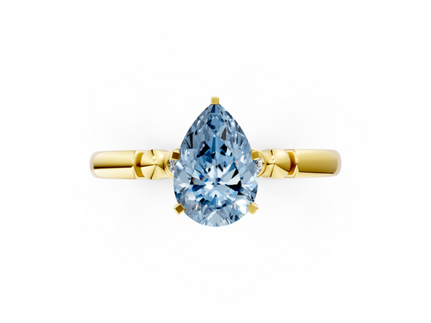 Yellow gold Fancy Blue Pear  Solitaire Beaded Band with Four-Prong Setting_7