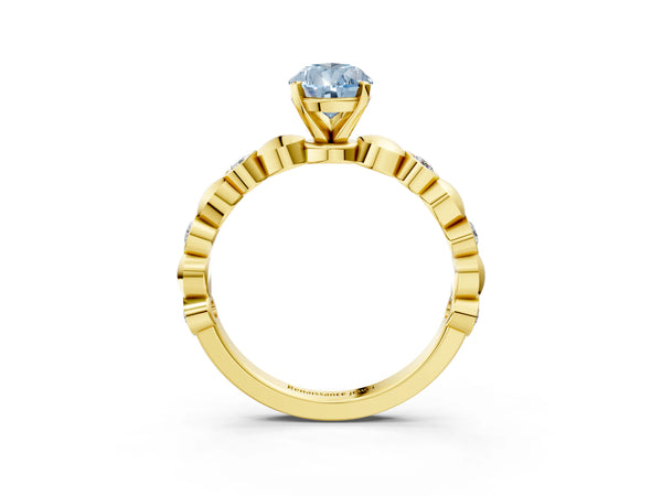 Yellow Gold Pear-Shaped Engagement Ring Setting for Fancy Blue Center with Bezel Station Beaded Band