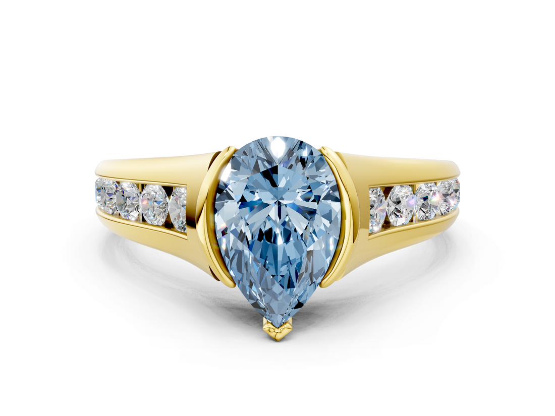 Yellow gold Fancy Blue Pear  Solitaire Bezel-Set Diamond Ring with Channel-Set Band_37