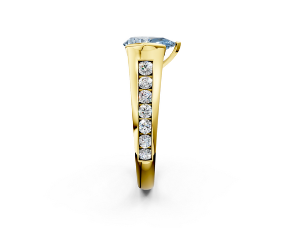 Yellow gold Fancy Blue Pear  Solitaire Bezel-Set Diamond Ring with Channel-Set Band