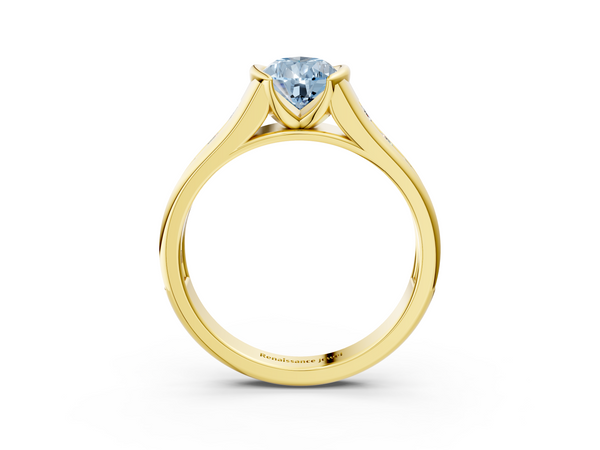 Yellow gold Fancy Blue Pear  Solitaire Bezel-Set Diamond Ring with Channel-Set Band